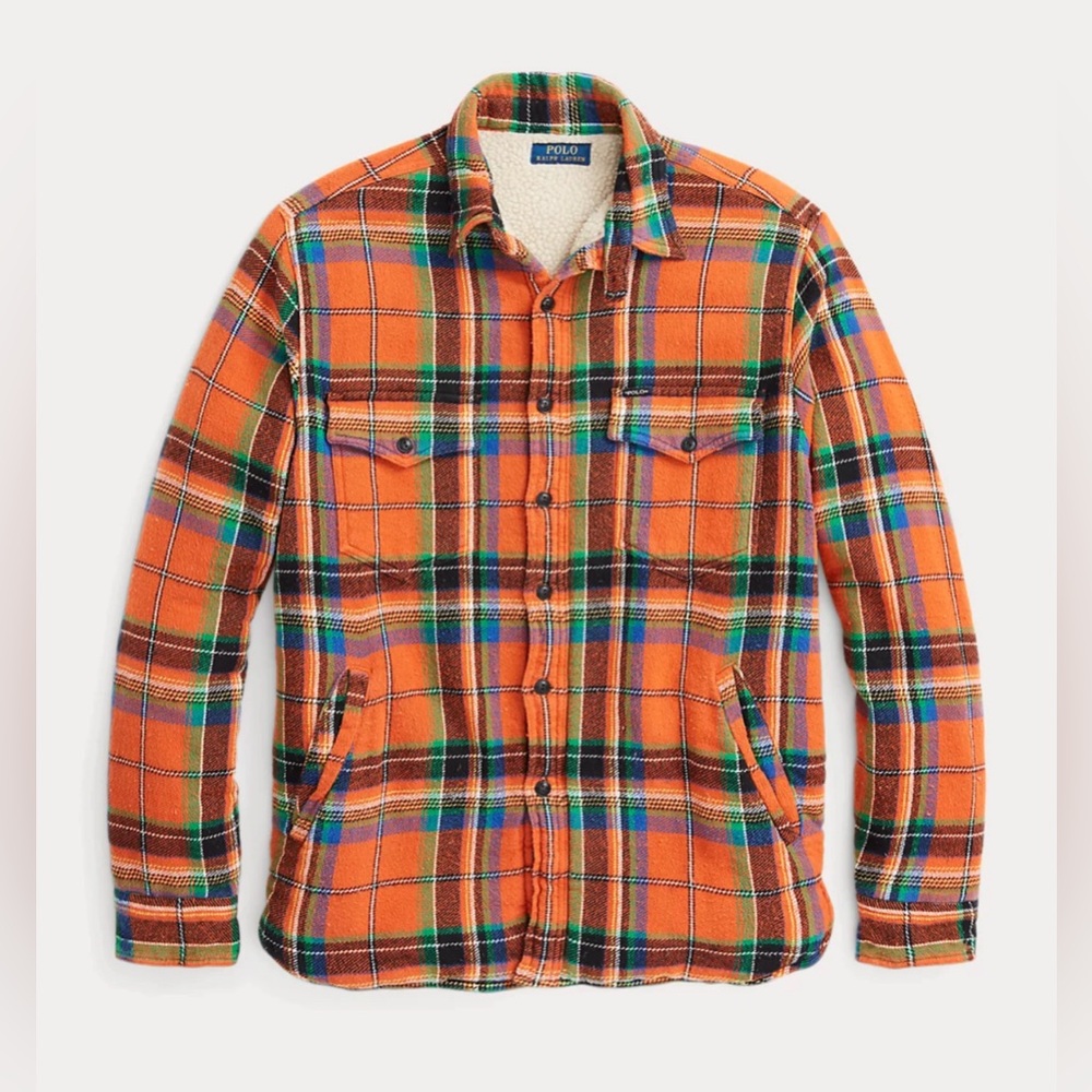 $328 NWT Polo Ralph Lauren Sz M Fleece Lined Plaid Flannel Work Overshirt Jacket